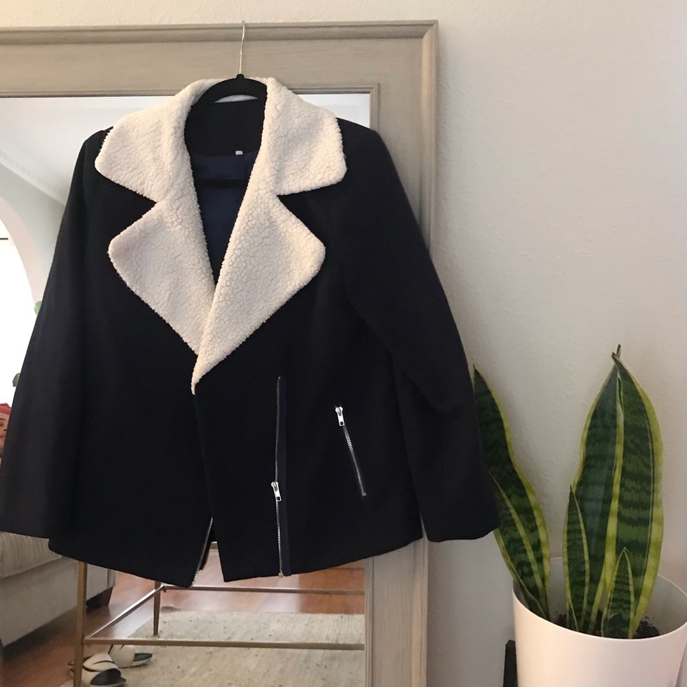 Navy blue, fur lined jacket